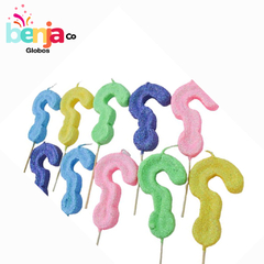 VELA SIGNO DE INTERROGACION COLORES PASTELES X6 - SURTIDO