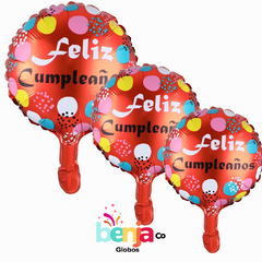 GLOBO FELIZ CUMPLE ROJO 23CM