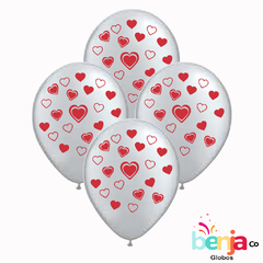 GLOBOS ESTAMPADOS CORAZONES ROJO GLOBO BLANCO