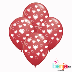 GLOBOS ESTAMPADOS CORAZONES ROJO