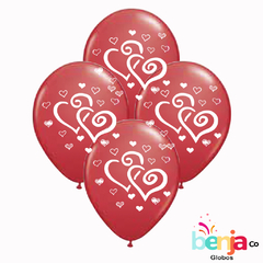 GLOBOS ESTAMPADOS CORAZONES ENLAZADOS ROJO