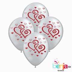 GLOBOS ESTAMPADOS CORAZONES ENLAZADOS BLANCO