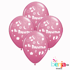 GLOBOS ESTAMPADOS MI BAUTISMO ROSA