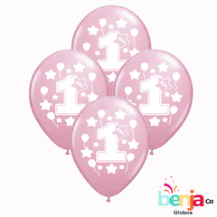 GLOBOS ESTAMPADOS PRIMER AÑITO ROSA