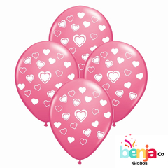 GLOBOS ESTAMPADOS CORAZONES ROSAS