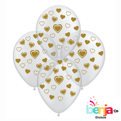 GLOBOS ESTAMPADOS CORAZONES CRISTAL DORADO