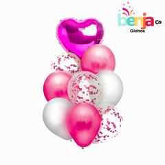 BOUQUET 9 GLOBOS FUCSIA CON CORAZON