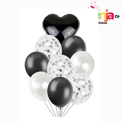 BOUQUET 9 GLOBOS NEGRO CON CORAZON