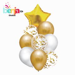 BOUQUET 9 GLOBOS DORADO CON ESTRELLA - comprar online