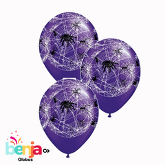 GLOBOS ESTAMPADOS TELARAÑAS VIOLETAS