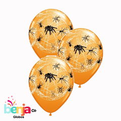 GLOBOS ESTAMPADOS TELARAÑAS NARANJAS