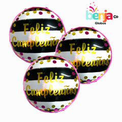 GLOBO FELIZ CUMPLE BORDE FUCSIA 45CM