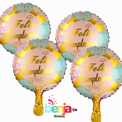 FELIZ CUMPLE ROSA DORADO CELESTE 23CM - comprar online