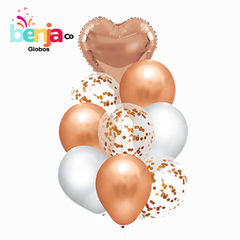 BOUQUET 9 GLOBOS ROSA GOLD CON CORAZON - comprar online