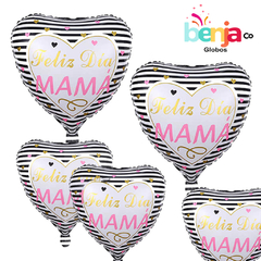 GLOBO FELIZ DIA MAMA RAYAS BCO Y NEG 45CM