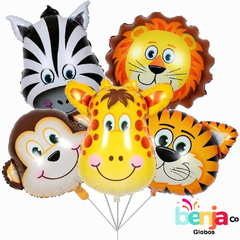 Globo Animales - Jirafa, Mono, Cebra, Leon y Tigre 40cm