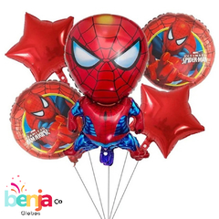 SET DE GLOBOS HOMBRE ARAÑA X5 PIEZAS