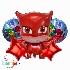 SET DE GLOBOS HEROES EN PIJAMA ROJO X5 PIEZAS