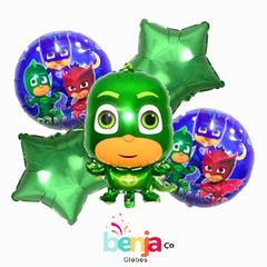 SET DE GLOBOS HEROES EN PIJAMA VERDE X5 PIEZAS