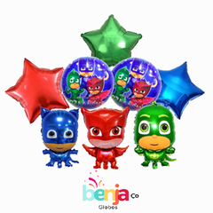 SET DE GLOBOS HEROES EN PIJAMA TODOS X8 PIEZAS