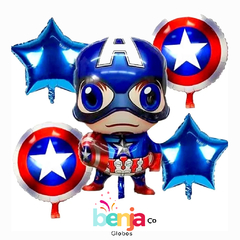 SET DE GLOBOS CAPITAN AMERICA X5 PIEZAS