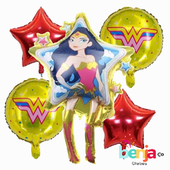 SET GLOBOS DE MUJER MARAVILLA X5