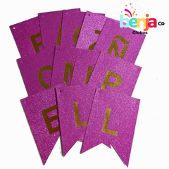 BANDERIN FELIZ CUMPLE FUCSIA GLITTER 16.5X11.4CM