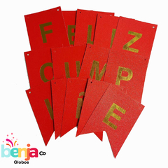 BANDERIN FELIZ CUMPLE ROJO GLITTER 16.5X11.4CM