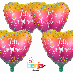 GLOBO CORAZON CON LUNARES FELIZ CUMPLE 18" (45CM)