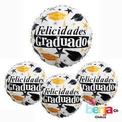 GLOBO GRADUADO BCO/NEG Y DORADO