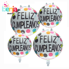 GLOBO FELIZ CUMPLE LUNARES COLORES 45CM