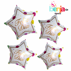 GLOBO ESTRELLA BLANCA CON LUNARES FELIZ DIA 23CM - comprar online