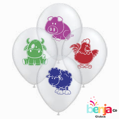 GLOBOS ESTAMPADOS ANIMALES DE GRANJA CRISTAL