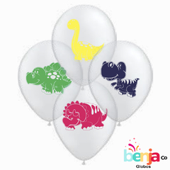 GLOBOS ESTAMPADOS DINOSAURIOS 4 CARAS CRISTAL