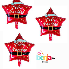 GLOBO ESTRELLA ROJA FELIZ NAVIDAD 45CM