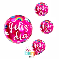 GLOBO FELIZ DIA FUCSIA 23CM