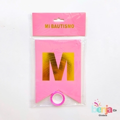 BANDERIN MI BAUTISMO ROSA 16.5X11.4CM