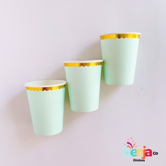 VASO VERDE PASTEL CON BORDE DORADO X10