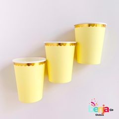 VASO AMARILLO PASTEL CON BORDE DORADO X10