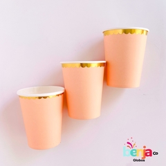 VASO SALMON PASTEL CON BORDE DORADO X10