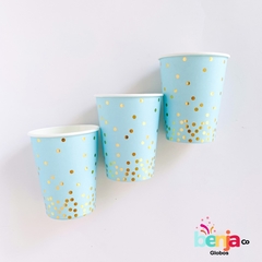 VASO CELESTE PASTEL LUNAR DORADO X10