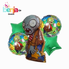 SET DE GLOBOS PLANTA VS ZOMBIE X5 PIEZAS