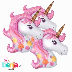 GLOBO CABEZA UNICORNIO ROSA 1mt