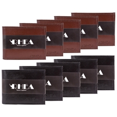 Kit 10 Carteiras Masculina Pequena Couro Legitimo Rhea Ref 0500