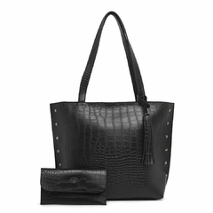 Kit Bolsa Feminina Sacola Croco Ombro Fechamento Ziper E Carteira Oferta