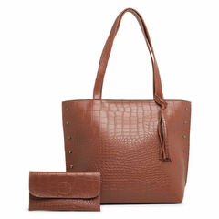 Kit Bolsa Feminina Sacola Croco Ombro Fechamento Ziper E Carteira Oferta - comprar online