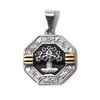 Dije Medalla D&K Arbol De La Vida Octagonal Esmaltado Negro Con Dorado y Guarda de Acero Quirúrgico 316L, Alt: 3,6 cm Incl, Argolla, / 500AV-125