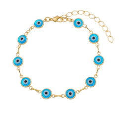 Pulseira Olho Grego Azul Banhada A Ouro 18k