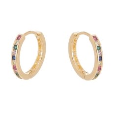 Argolinha G Zircônias Multicolor Banhada a Ouro 18k