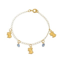 Pulseira Infantil Coelhinho C/ Zircônias Azul - Banho 18k